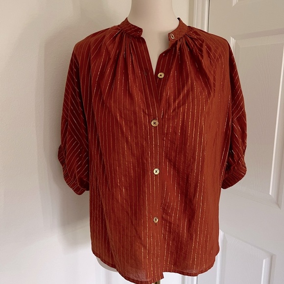Never A Wallflower Burnt Orange Blouse XS - Picture 1 of 6